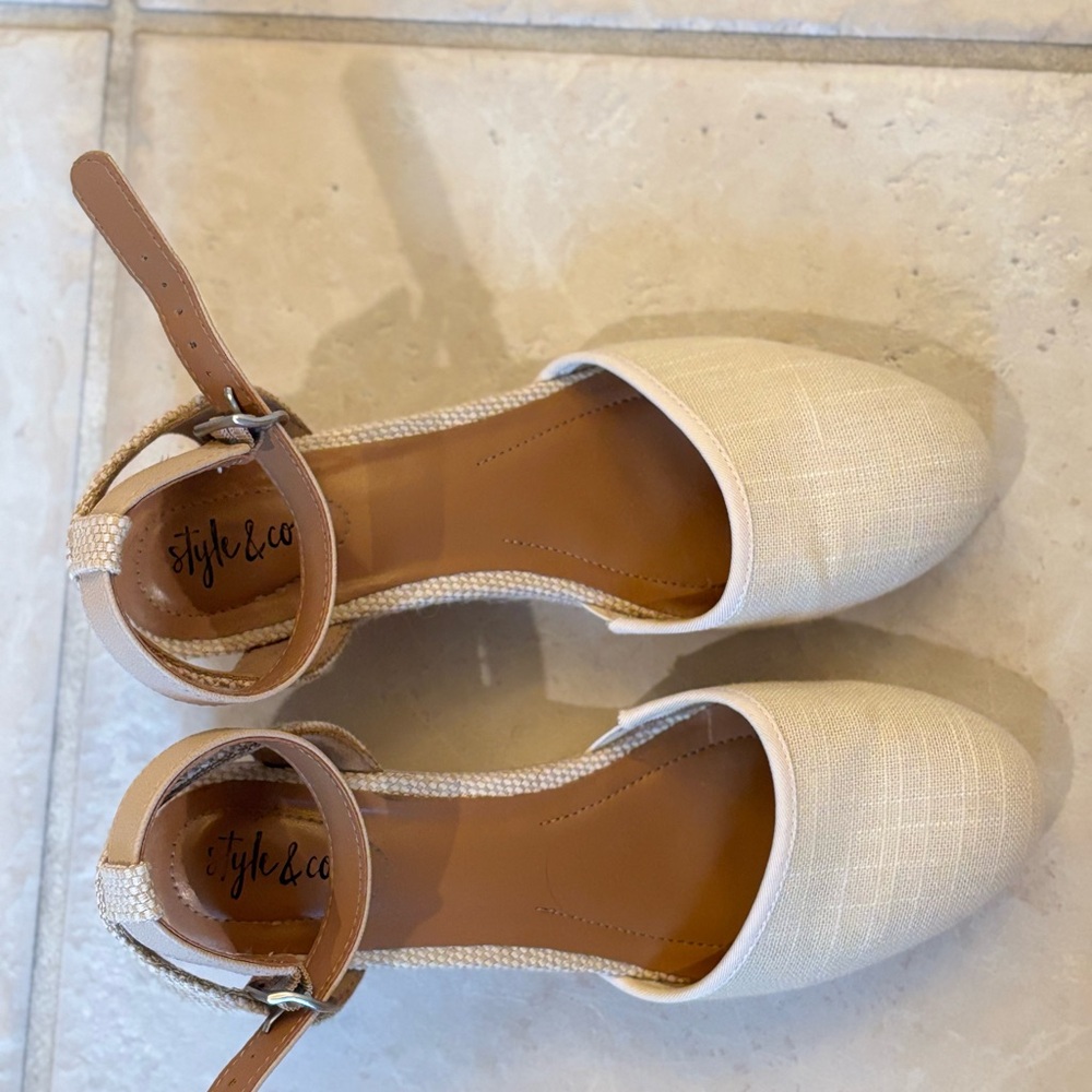 Style & Co. Women's Tan Espadrille Ankle Strap Shoes